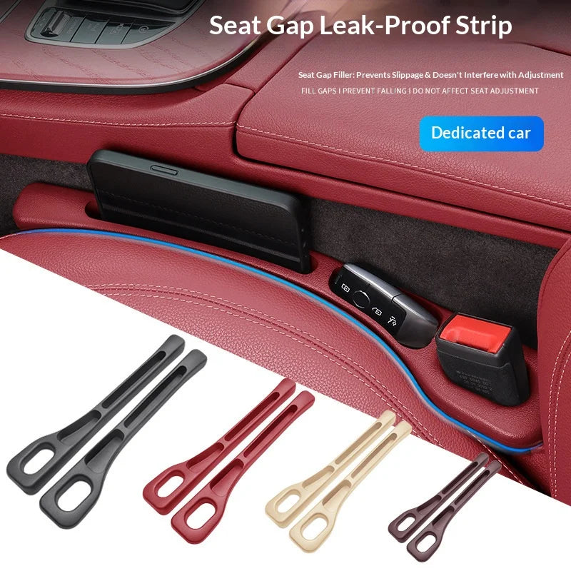A set of black and red seat gap leak-proof strips and tools for car seat adjustment protection