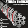 Close-up of a sturdy coil anti-theft steering wheel lock with anti-drilling, anti-hammer, and anti-saw features.