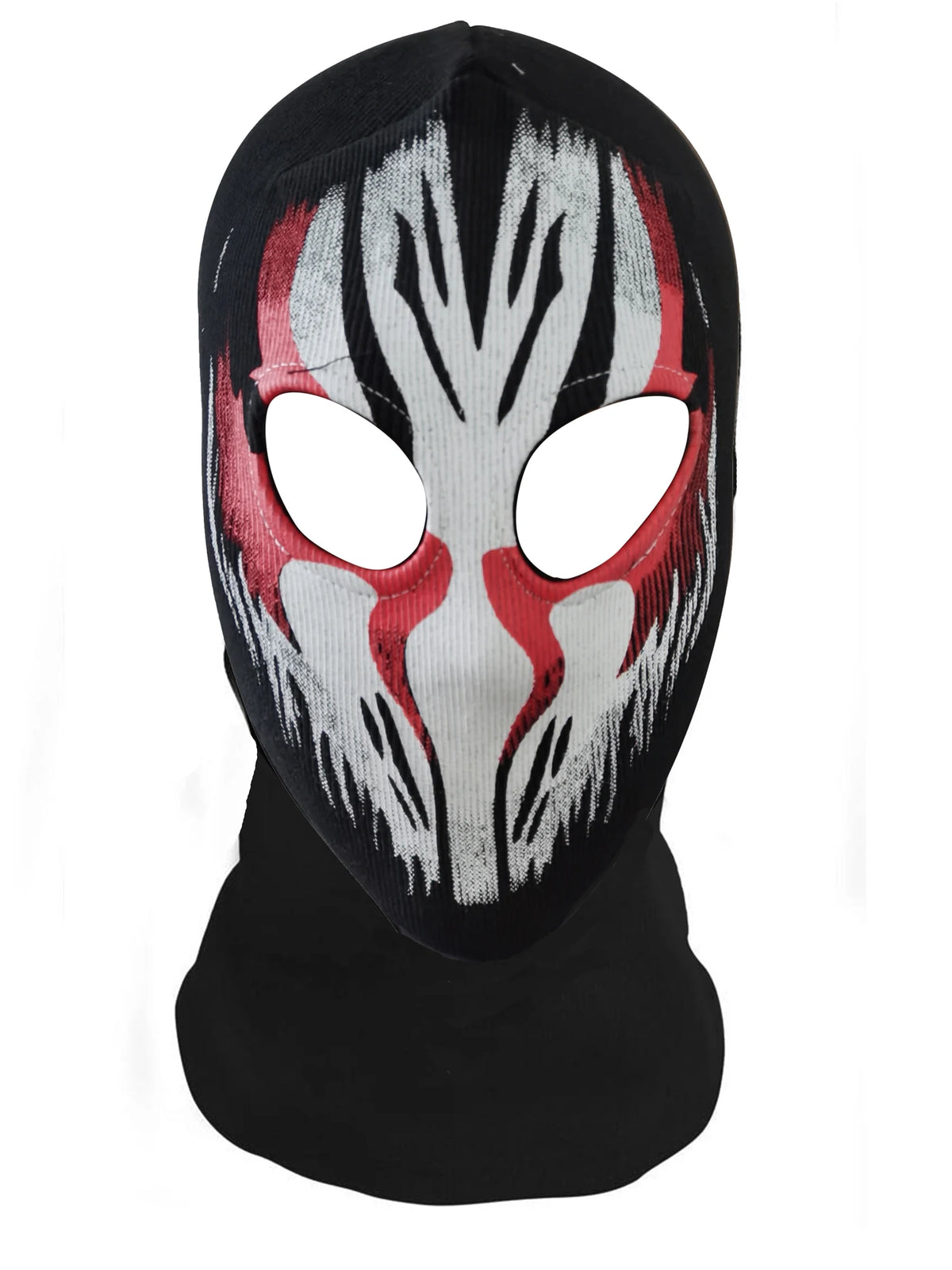 Mascarilla balaclava negra completa con marcas tribales blancas y rojas