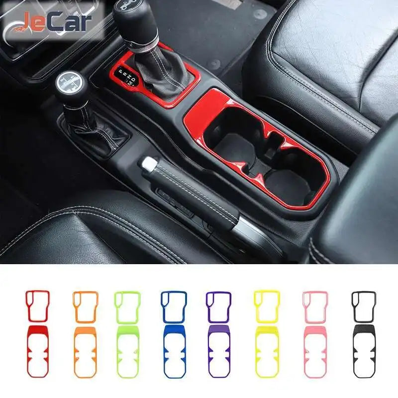 Set of car gear shift panel trim stickers for Jeep/Gladiator interior showing various color and shape options