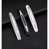 Three silver and black car door edge protection strips displayed on a dark surface.