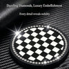 Black and white checkered diamond pattern coasters with sparkling edges on a dark surface.