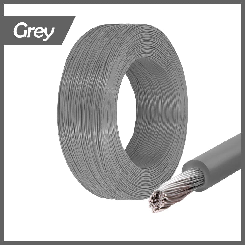 Grey insulated multi-stranded copper wire coiled and partially unwound