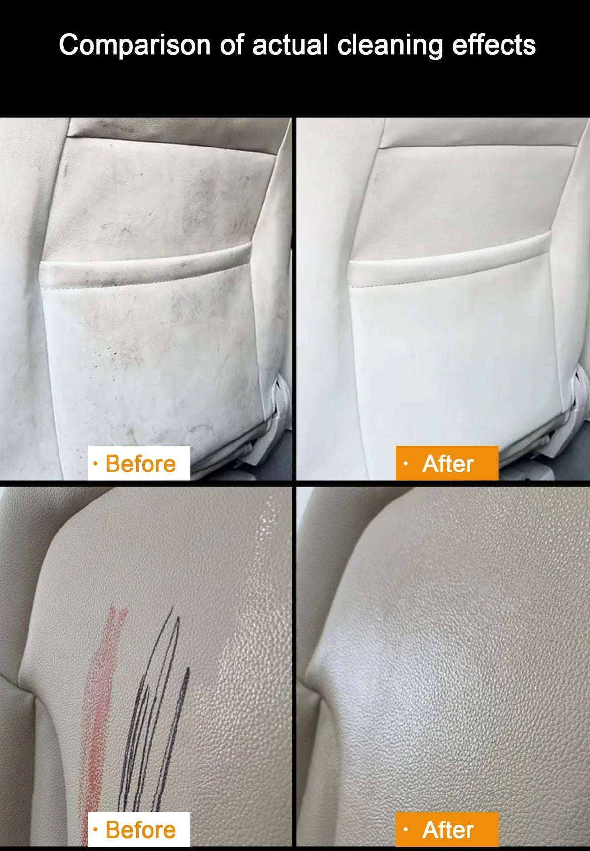 Vergleich der Reinigungswirkung mit Vorher-Nachher-Ergebnissen im Auto-Innenausstattung.
