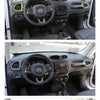 Interior view of a Jeep Renegade dashboard showing air vent covers and steering wheel.