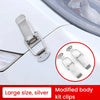 Silver modified body kit clips for car hood and bonnet