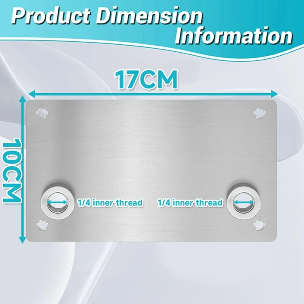 Étagère de rangement en acier inoxydable avec adaptateurs rapides montrant les dimensions de 17 cm et 10 cm.