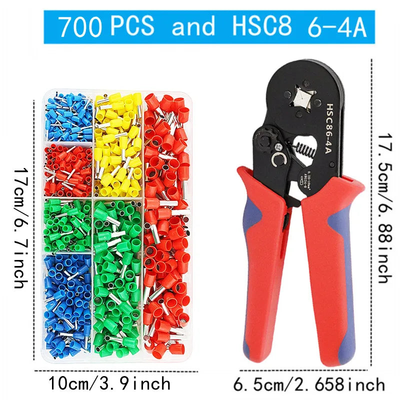 A set of 700 PCS and HSC8 6-4A tube crimping terminals in various colors and sizes.