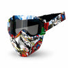 Tactical full face motorcycle goggles featuring a vibrant, multi-colored camouflage pattern.