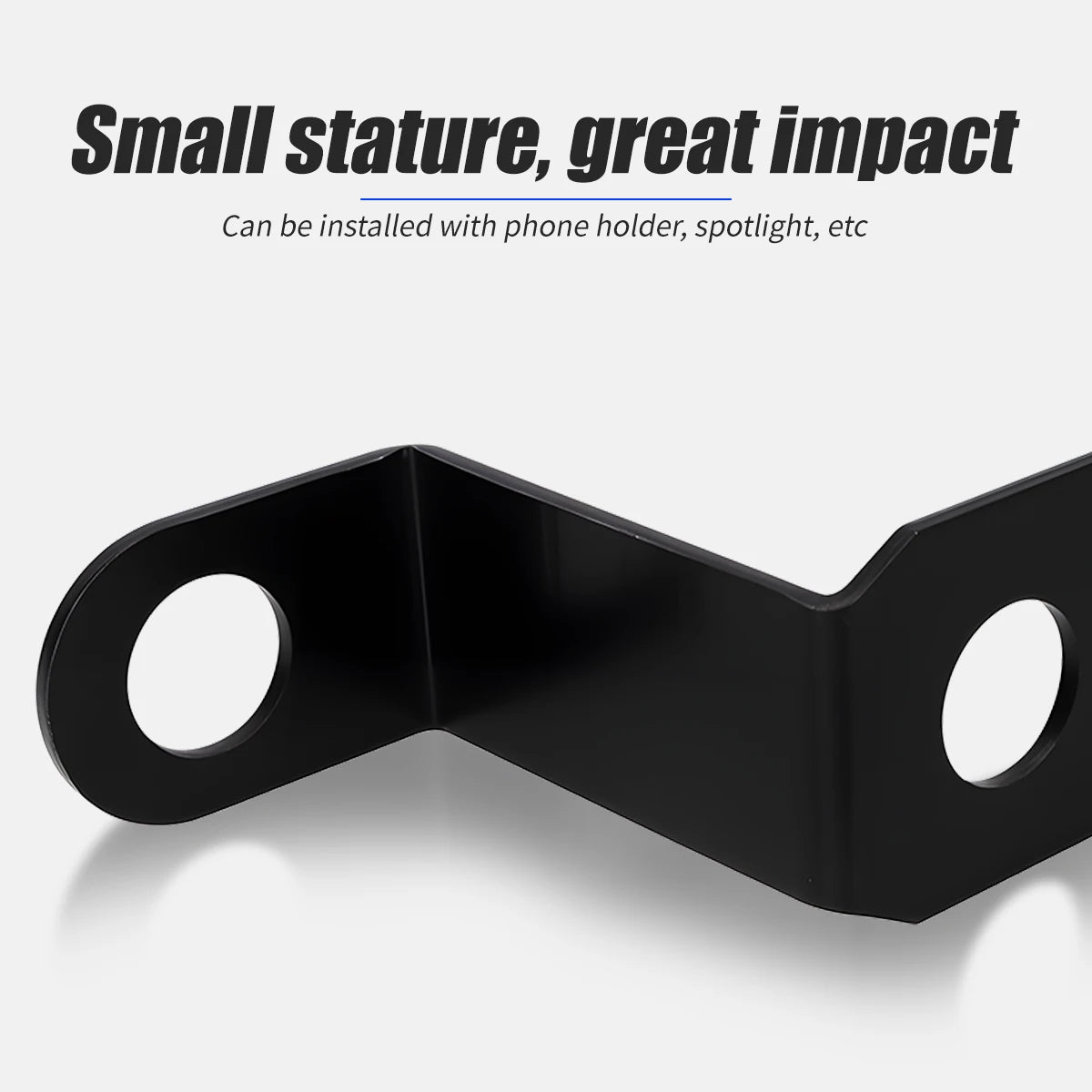 Black motorcycle rearview mirror extension bracket designed for small stature and great impact.