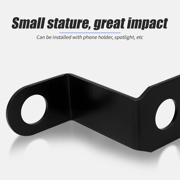 Black motorcycle rearview mirror extension bracket designed for small stature and great impact.