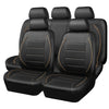 Three black leather car seat covers shown side by side.