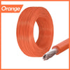 Roll of orange insulated multi-stranded copper wire with a stripped end