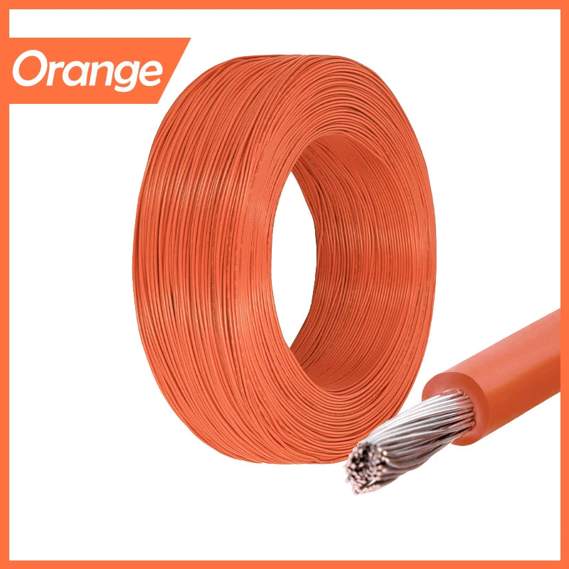 Roll of orange insulated multi-stranded copper wire with a stripped end