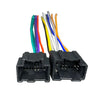 A bundle of multicolored wires and a black electrical connector plug for a universal car radio antenna adapter.