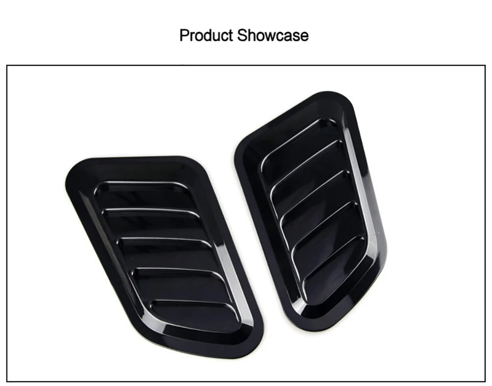Black decorative air intake vent for a car hood