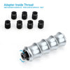 A set of various inside thread adapters for M6x1 shift knobs and a silver aluminum shift knob.