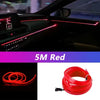 Ruban de LED néon rouge flexible enroulé et ruban installé dans l'intérieur d'une voiture.