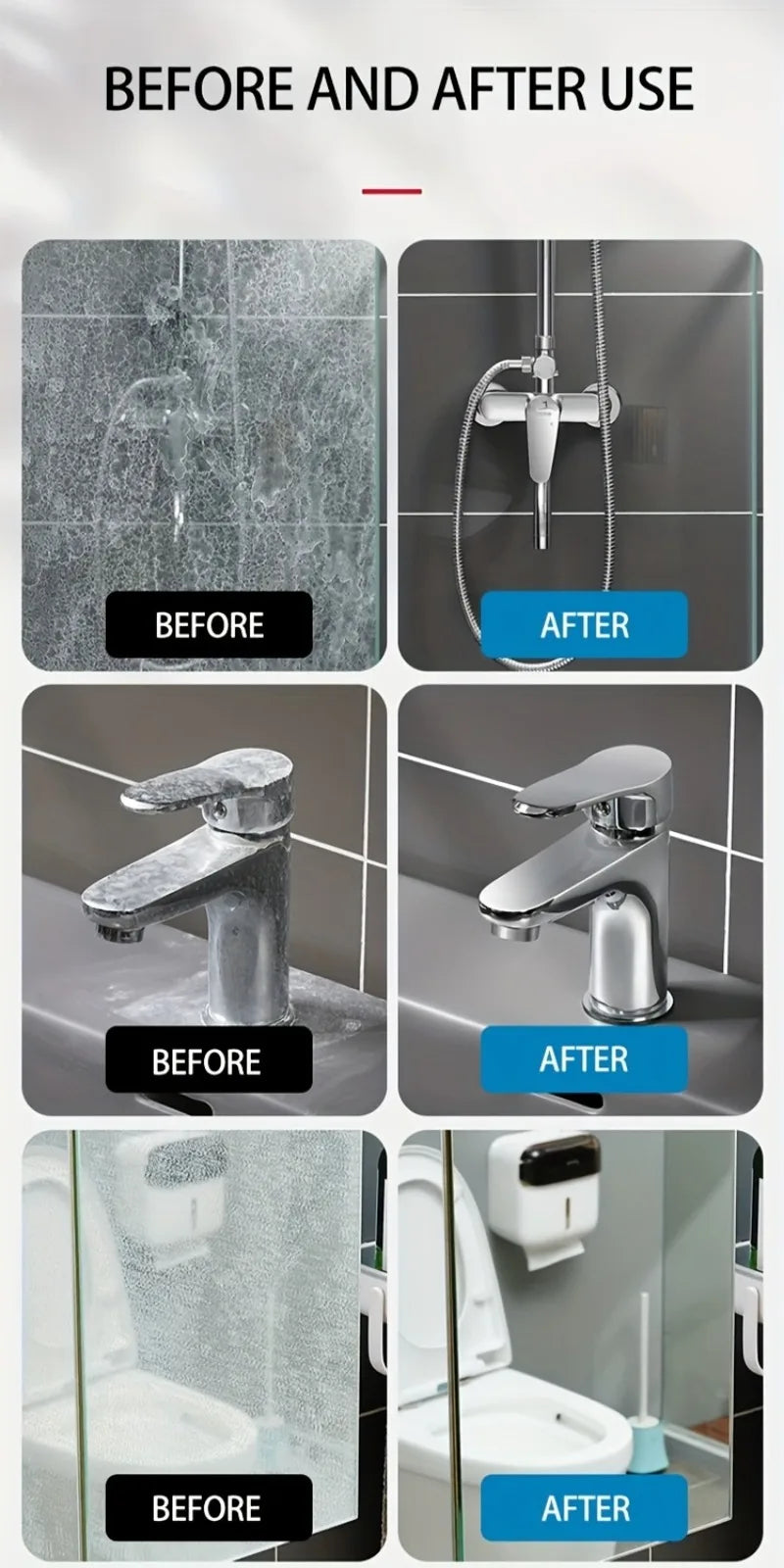 Before and after images showing the use of a reusable glass cleaning cloth set for cleaning various surfaces.