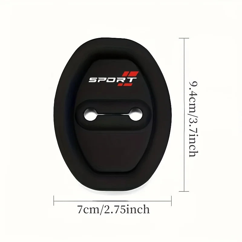 A black universal car door lock protector set with a rectangular opening and mounting holes.
