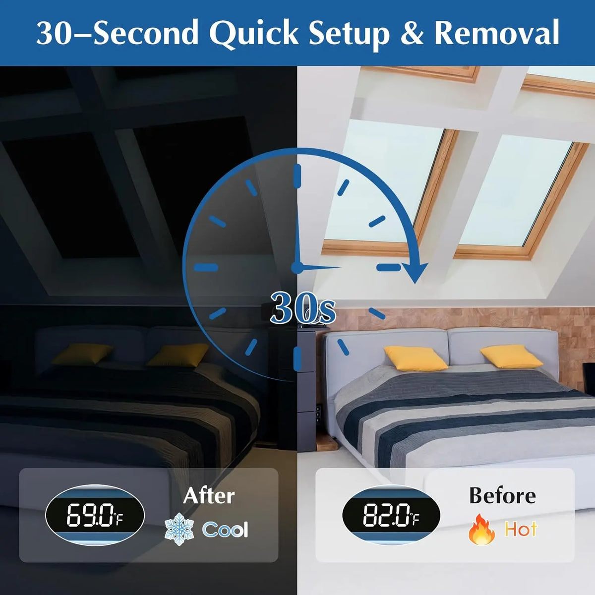 Demonstration of a 30-second quick setup and removal of a No-Drill Blackout Sunscreen Window Shade.