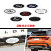 Set of five Ford aluminum hood and trunk emblem badges stickers shown with a vehicle context.