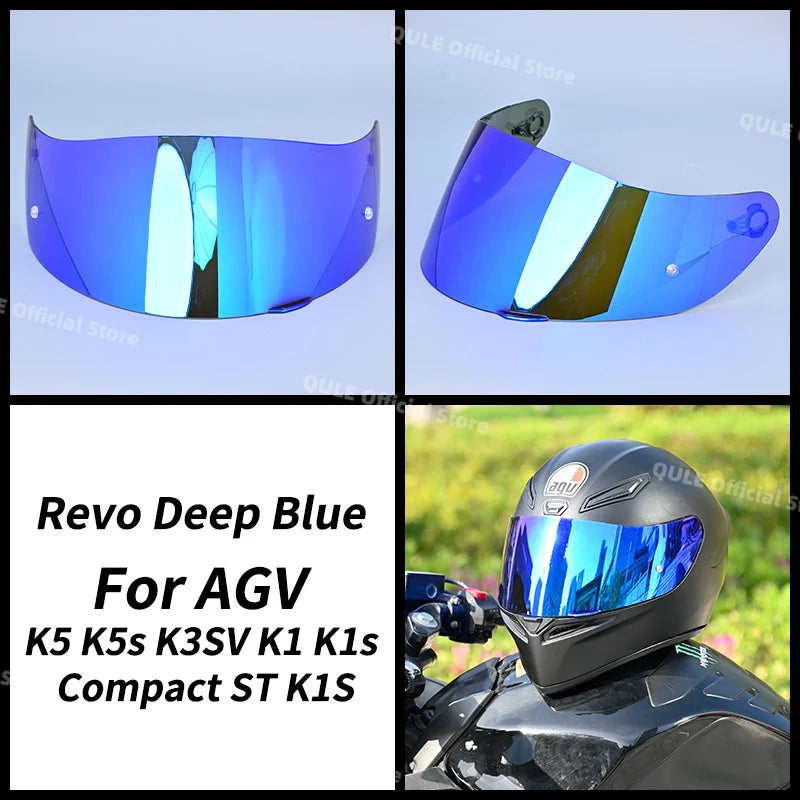 Revo Deep Blue visor lens shield for AGV K5 K5s K3SV K1 K1s Compact ST K1S motorcycle helmet.