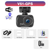 A black 4K dash cam featuring dual lenses, GPS, and WiFi connectivity options.