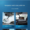 A navigation watch play selfie live device is shown mounted in a car interior for navigation recording and co-pilot watching.