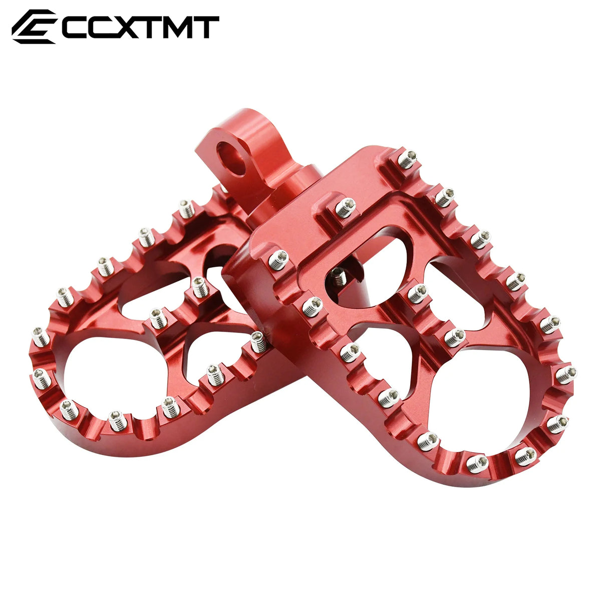 Red 360° rotating wide foot pegs for motorcycles