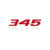 A close-up view of a red 3D metal car fender side and trunk decal.