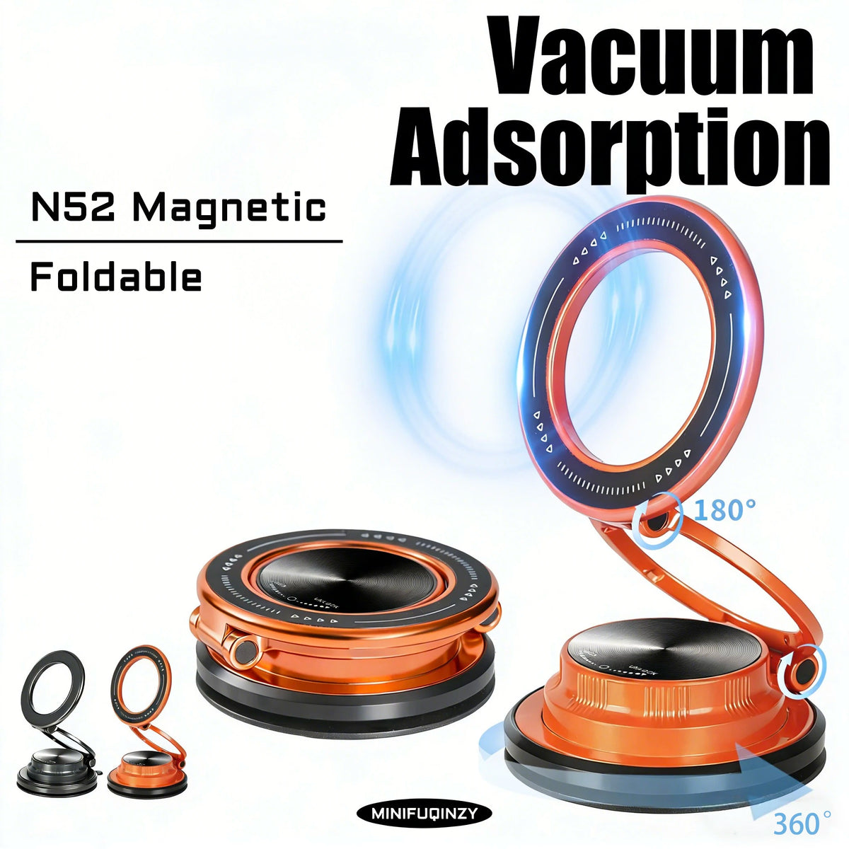 Support magnétique pliable N52 pour voiture, téléphone et appareil photo, vu sous différents angles