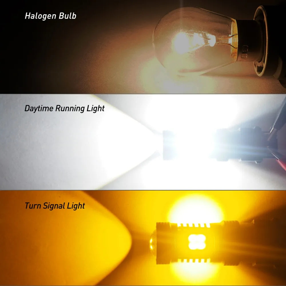 Trois sources lumineuses montrant une ampoule halogène, une lumière de jour et un clignotant.