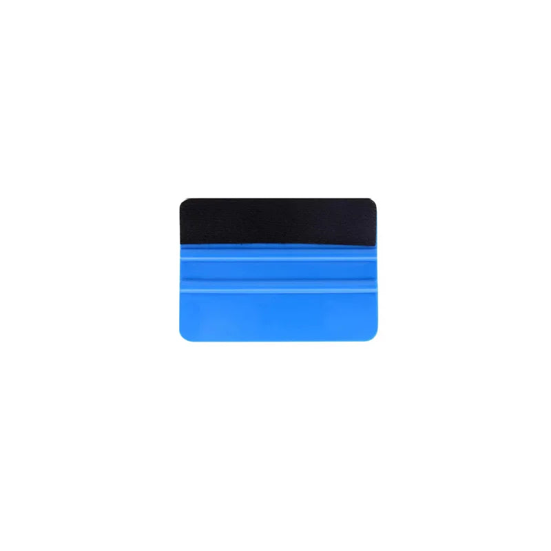 A black and blue felt squeegee tool used for removing vinyl decals and film.
