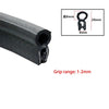 A black, U-shaped door edge seal strip with a grip range of 1-2mm.