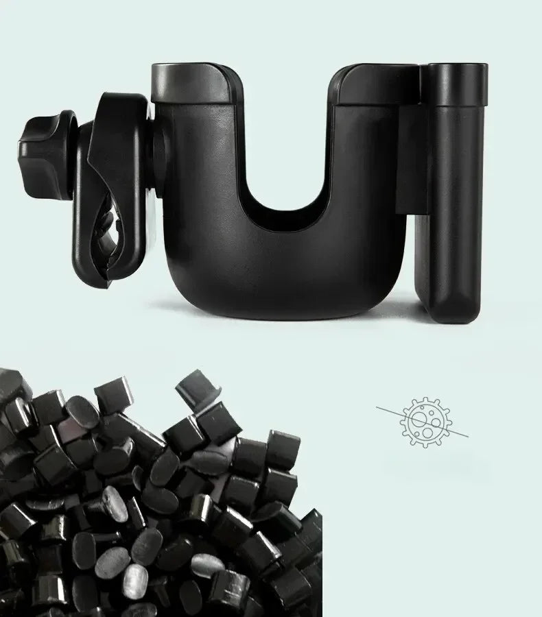 Un porte-gobelet et téléphone multifonctionnel noir au design incurvé.