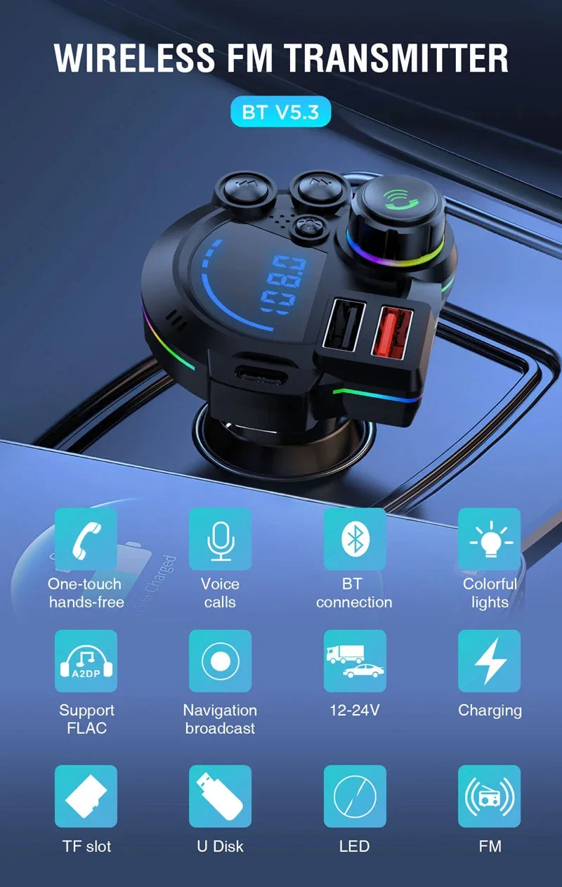 Multi-Function Car Charger with Bluetooth and Fast Charging