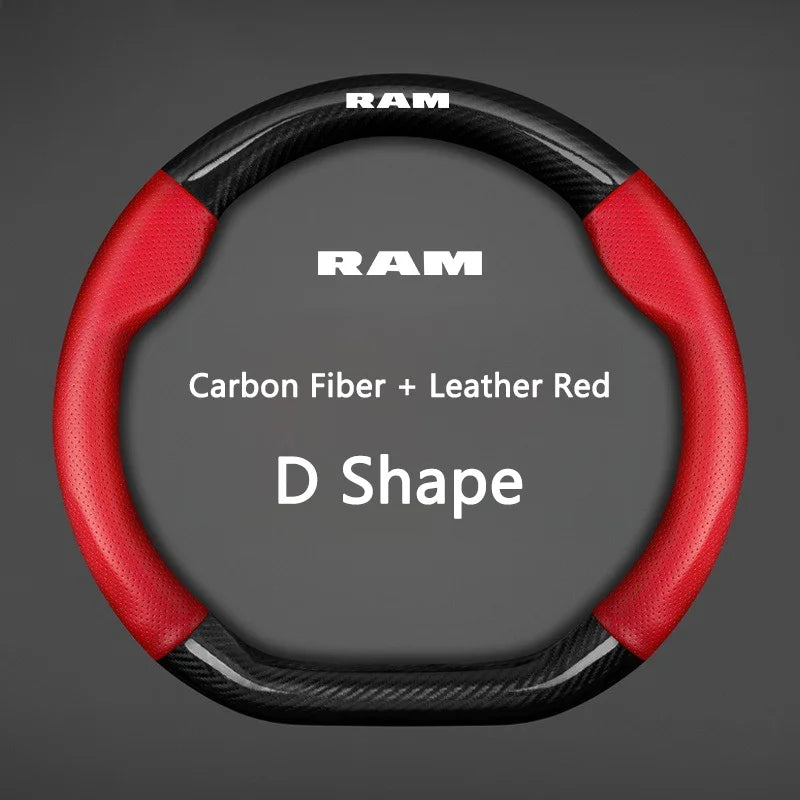 Couverture de volant en fibre de carbone et cuir rouge et noir, au design en forme de D