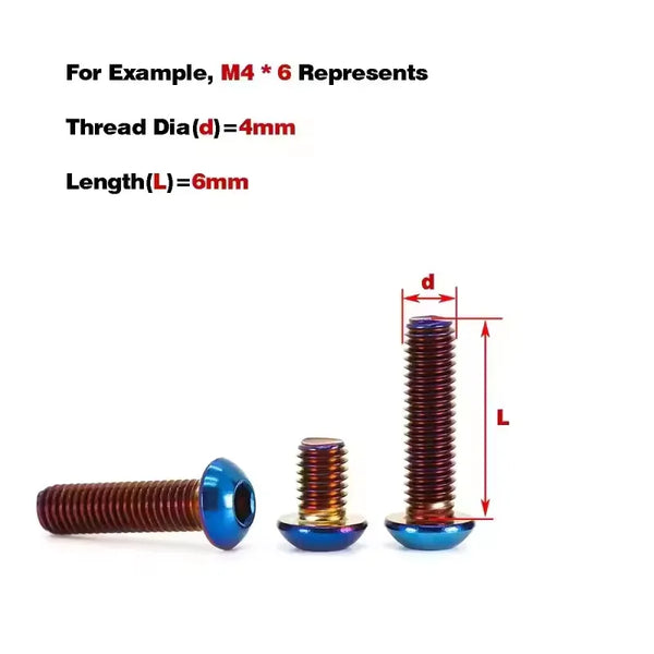 A close-up view of a blue button head hex bolt, showing its threaded shaft and hexagonal head.