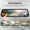 A car dash cam showing four camera views: front, front+rear, front+rear, and rear.