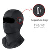 Black multi-functional balaclava with an eyeglass hole design shown on a mannequin head.