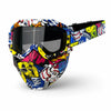 Tactical full face motorcycle goggles featuring a vibrant, multi-colored camouflage pattern.