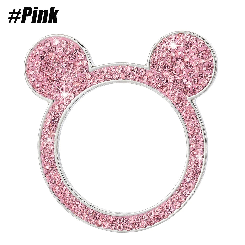 Diseño de cabeza de Mickey Mouse brillante en strass rosa para tapa de perilla de encendido de coche.