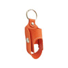 Orange leather portable inhaler storage case with a metal keychain ring.