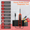 A red power probe circuit diagnostic tool with a black cable and gold probes is shown next to a coil of wires.
