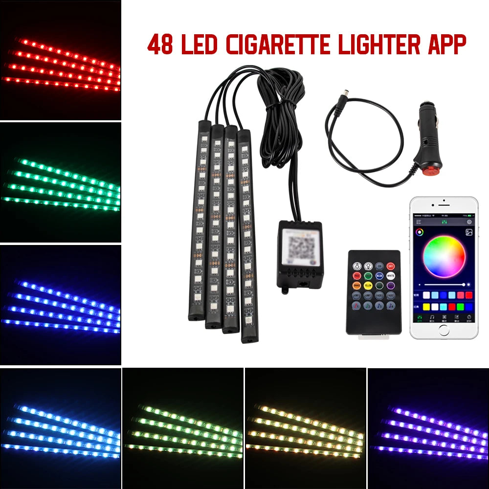 48 LED-Zigarettenlicht-App beleuchtet verschiedene Farben und Winkel für Ambientebeleuchtung.
