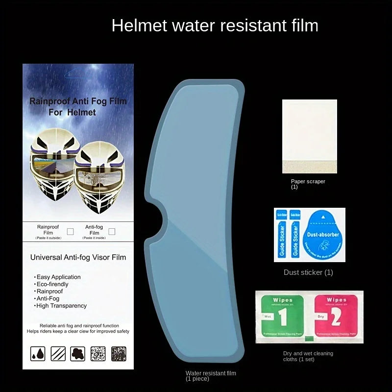 Paquete de película resistente al agua y antiempañamiento para casco, con toallitas de limpieza relacionadas