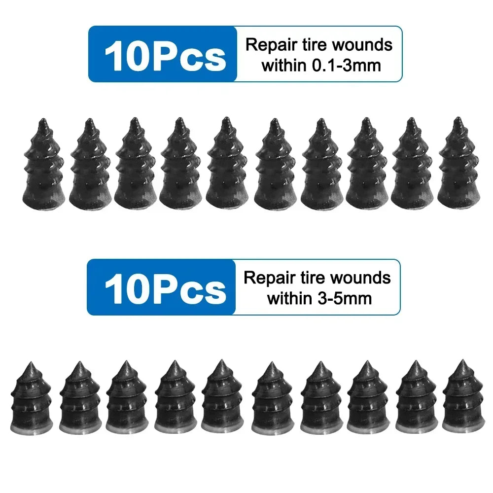 Set of 10 rubber tire repair plugs for various vehicles