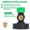 A black office nozzle with a brass tip is shown next to descriptions of its pressure ratings.