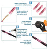Five steps showing how to use a heat shrink connector to insulate and join wires.
